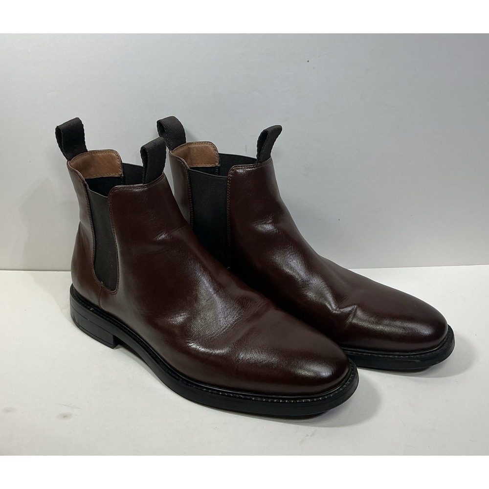 H&M Brown Leather Chelsea Boots Mens Sz 10 EU 43 Ankle Pull On Casual Shoes